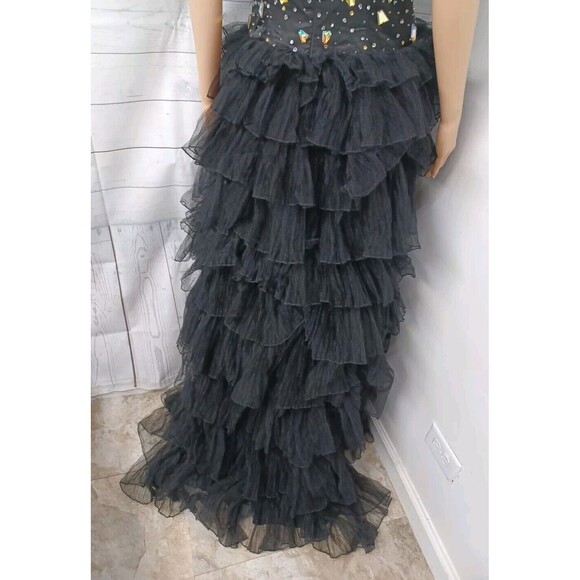DAVE & JOHNNY Hi Low Tiered Ruffles Tulle Beaded  Long Prom Formal Dress Sz 5/6 - Picture 9 of 13